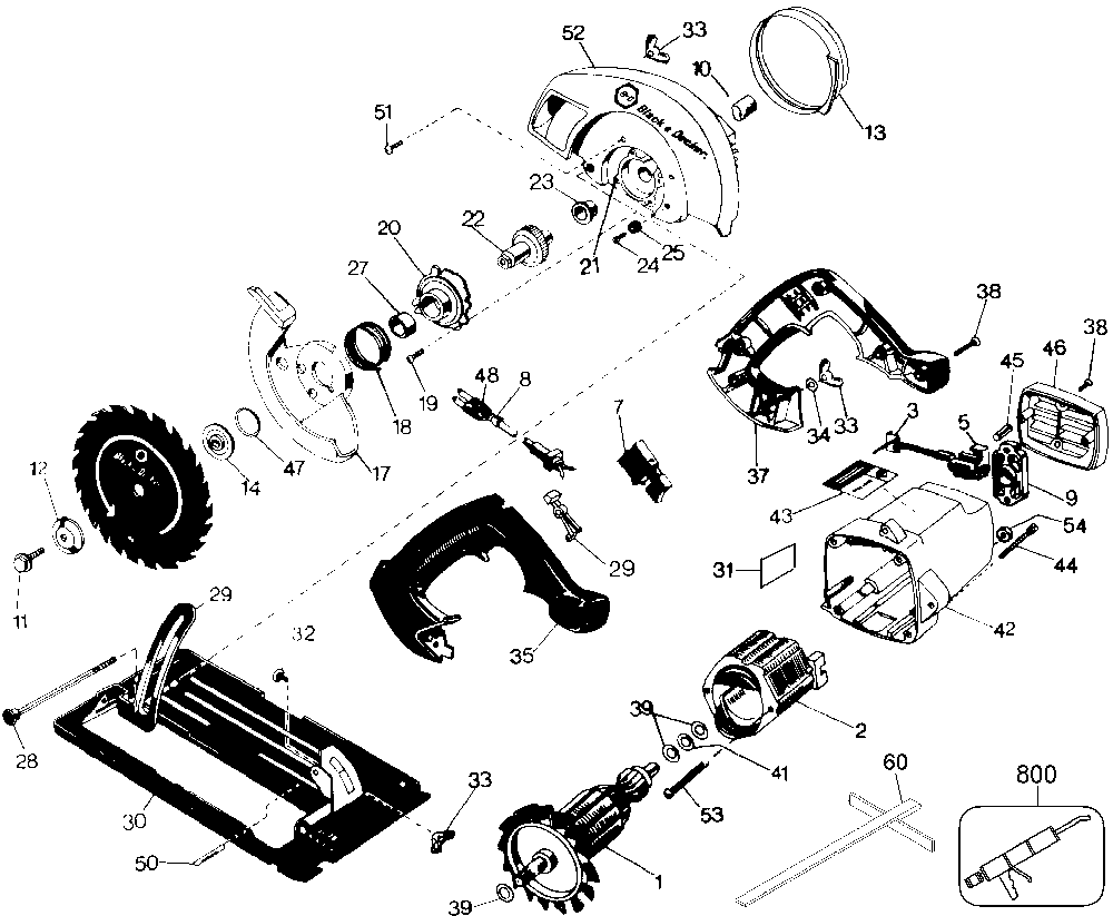 Exploded Diagram A Diagram and Parts List for 7359-04 Type 1 Black and Decker Circular Saw